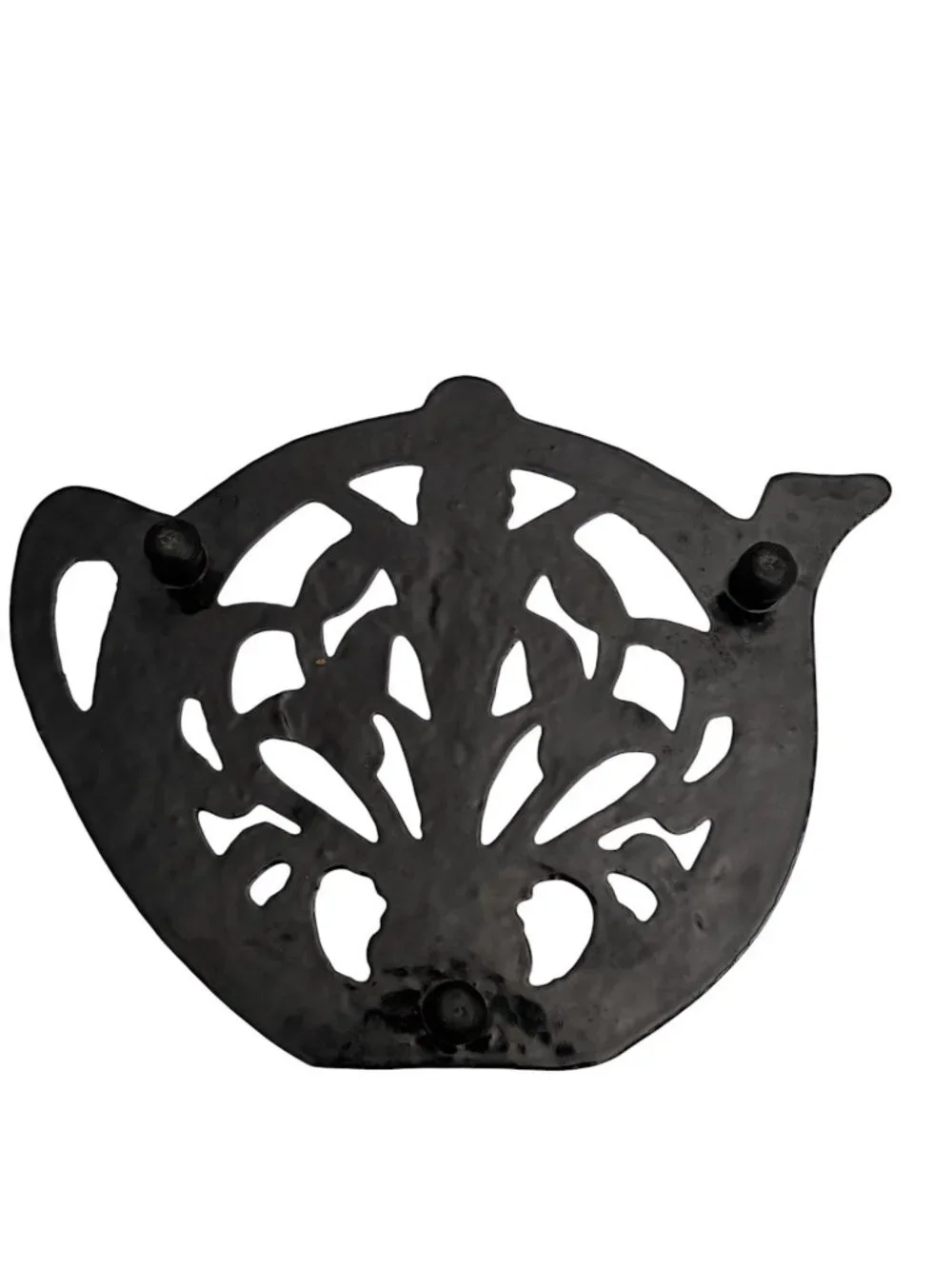 Set Of 2 Cast Iron Teapot-Shaped Trivets With Floral Cutout Design Black Finish